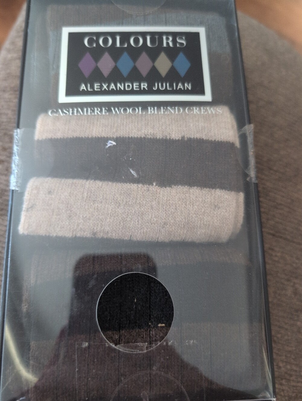 NEW 3 Pr MENS Alexander Julian COLOURS Cashmere Wool SOCKS Brown Striped 8-12